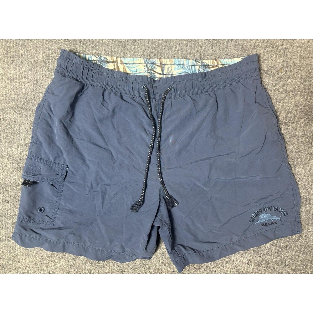 Tommy Bahama Swim Trunks Mens L Blue Elastic Waist Mesh Lined Cargo Pocket